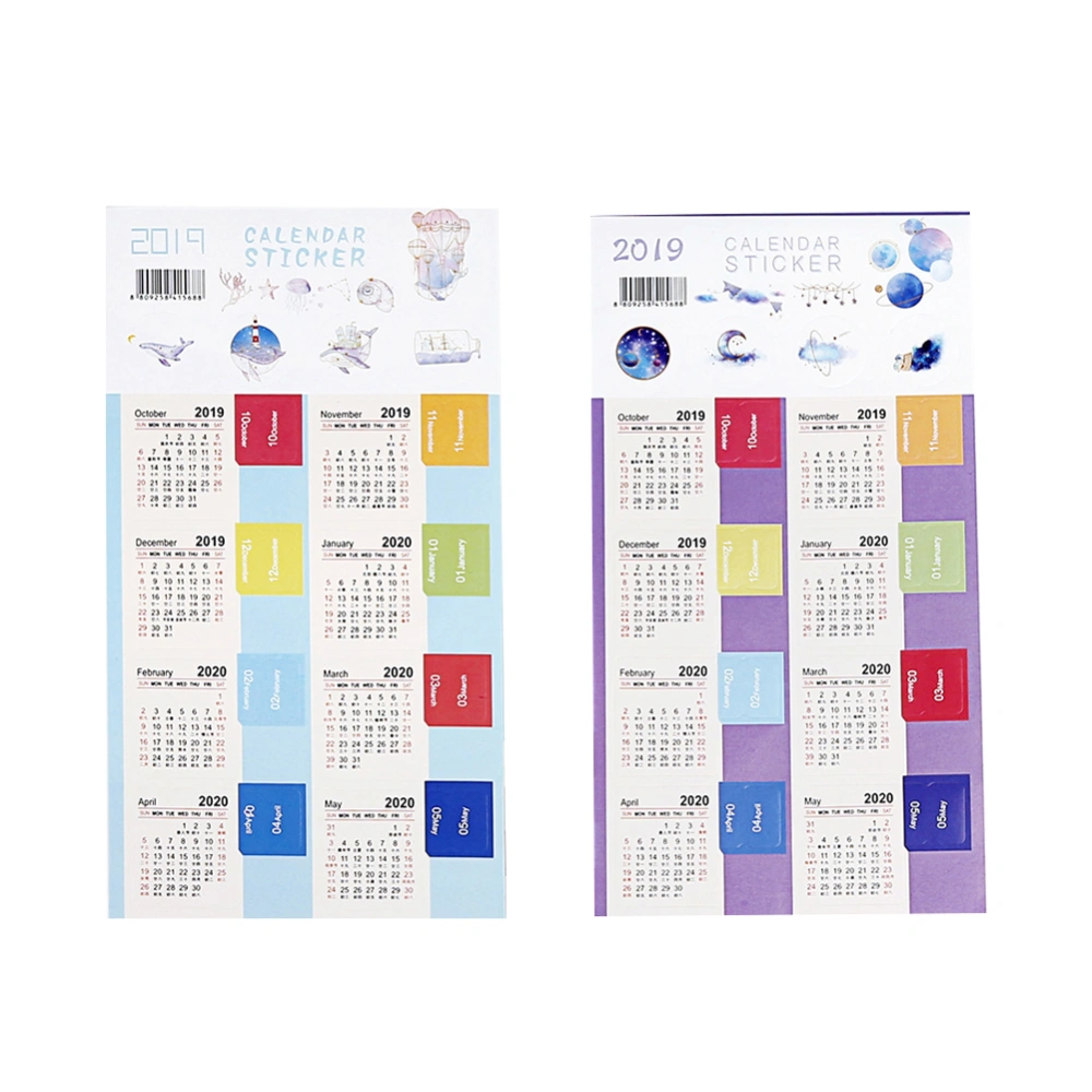 2Pcs New Year Calendar DIY Sticker Label Learning Table Schedule Planner Marker