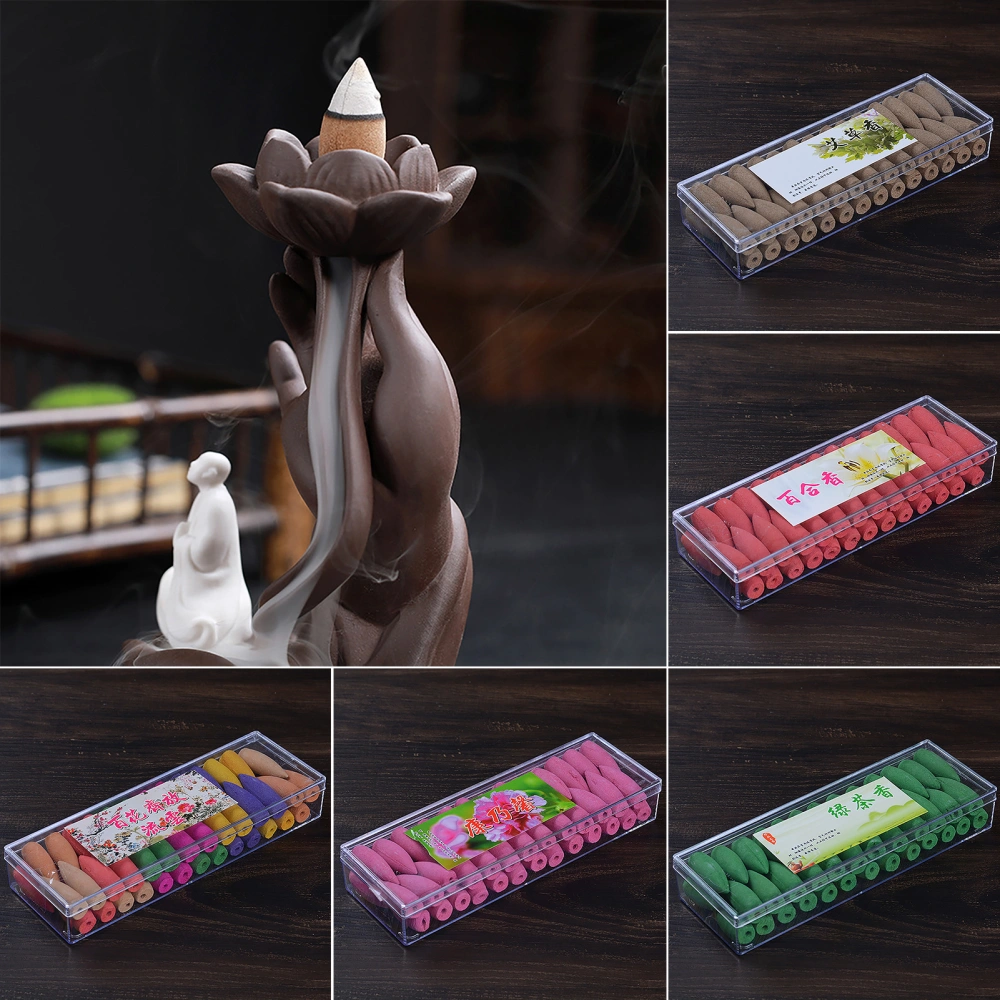 50Pcs/Box Backflow Incenses Lasting Fragrance Multi Fragrances Widely Used Deodorant Safe Aromatherapy Eco-friendly Backflow Burner Incense Cones for Home