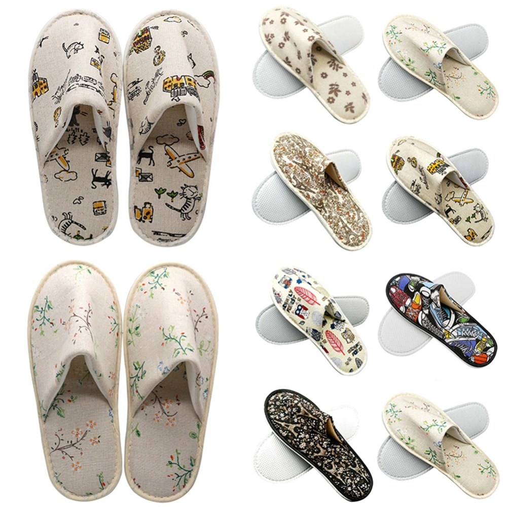 Portable Disposable Tree Leaf Print Closed Toe Slippers Hotel Travel SPA Shoes