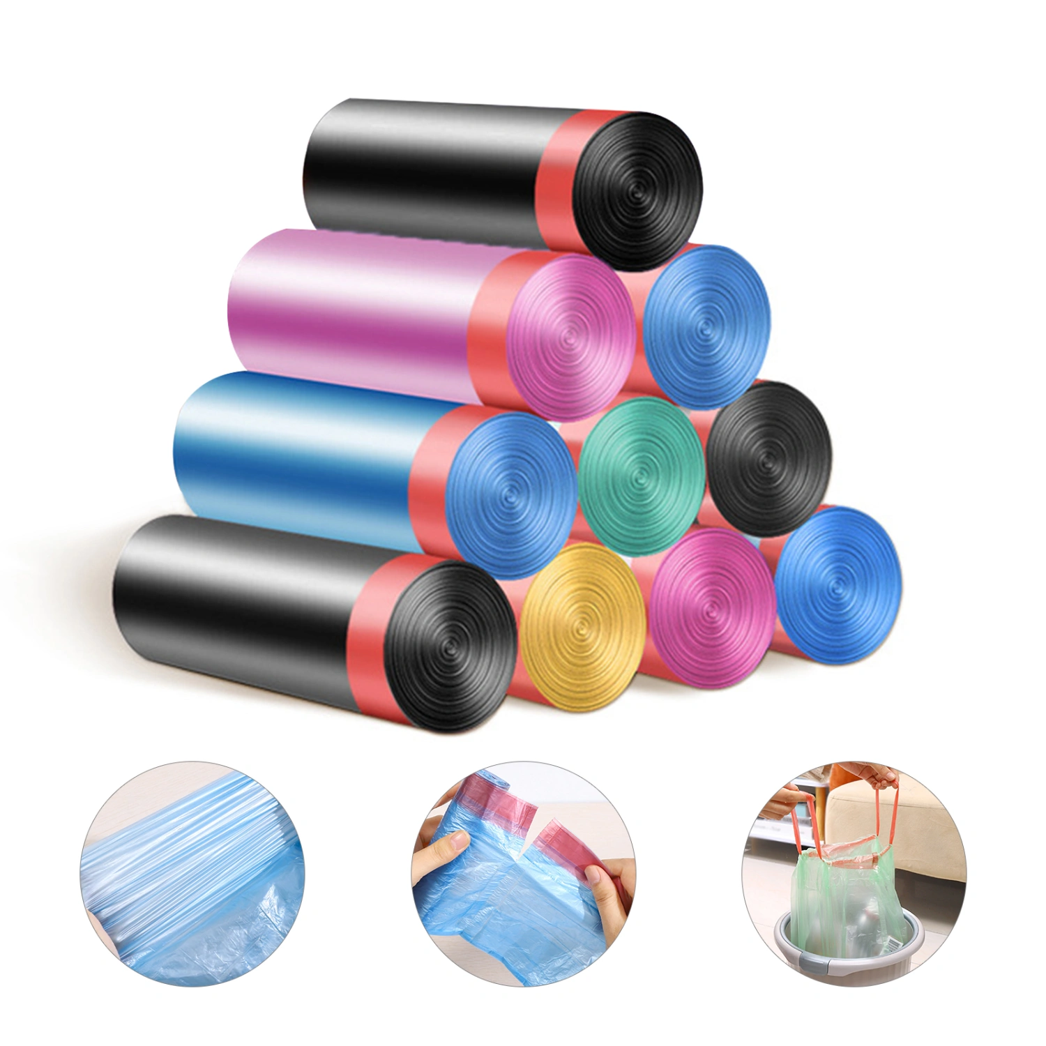 5 Roll Garbage Bag Disposable Drawstring Portable Cleaning Big Plastic Waste Bag Home Supplies