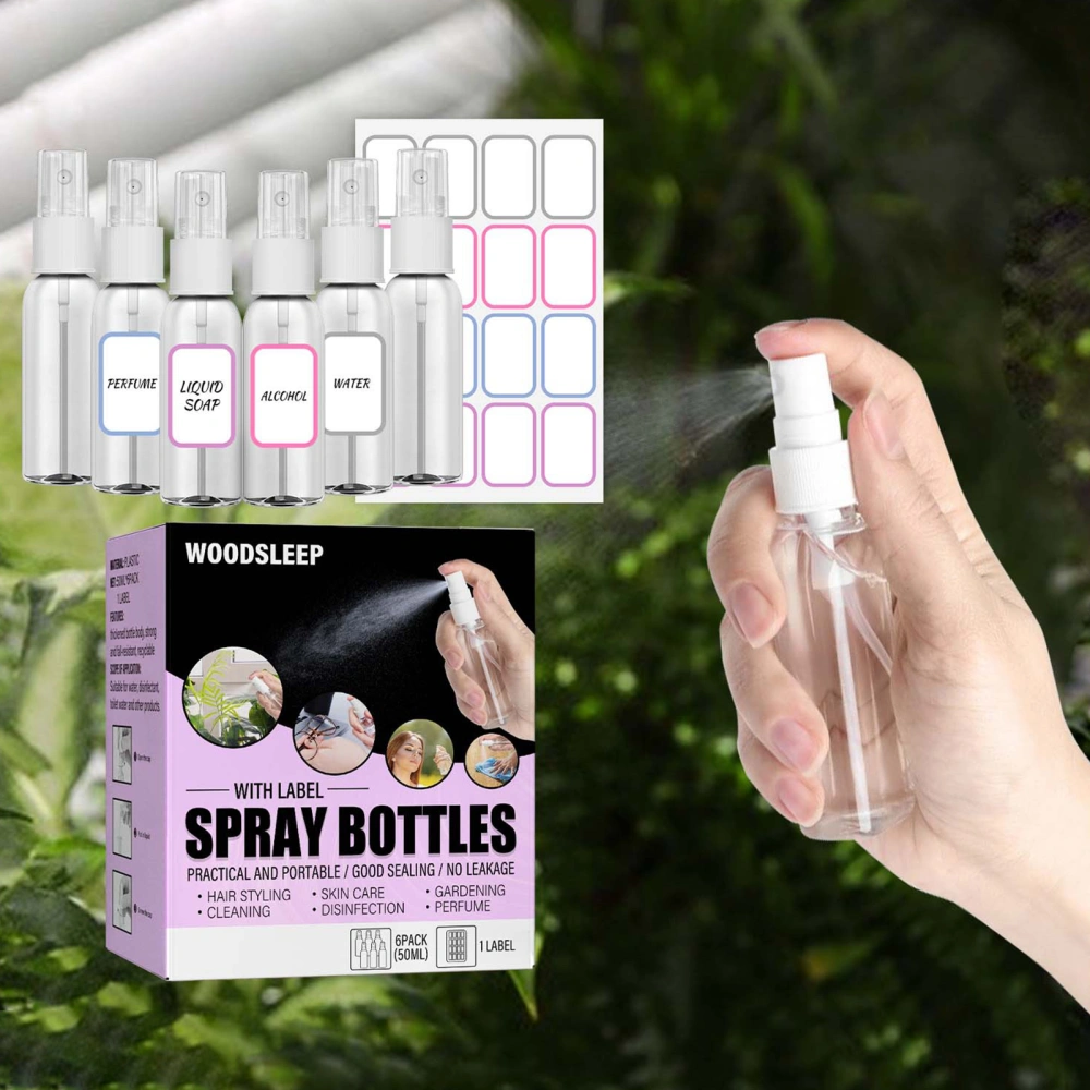 6Pcs/Set 50ml Spray Bottle Environmentally Friendly Reusable Transparent Packing Small Cosmetic Perfume Spray Atomizer Bottle for Trip