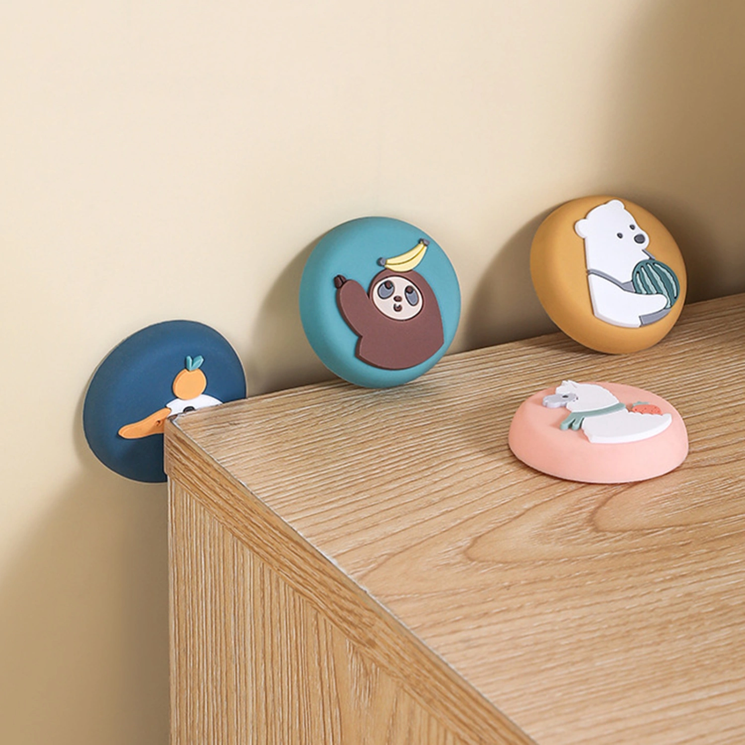 2Pcs Cartoon Door Stopper Safety Shock Absorption Protection Cute Mute Door Handle Bumper Security Wall Protector Household Supplies