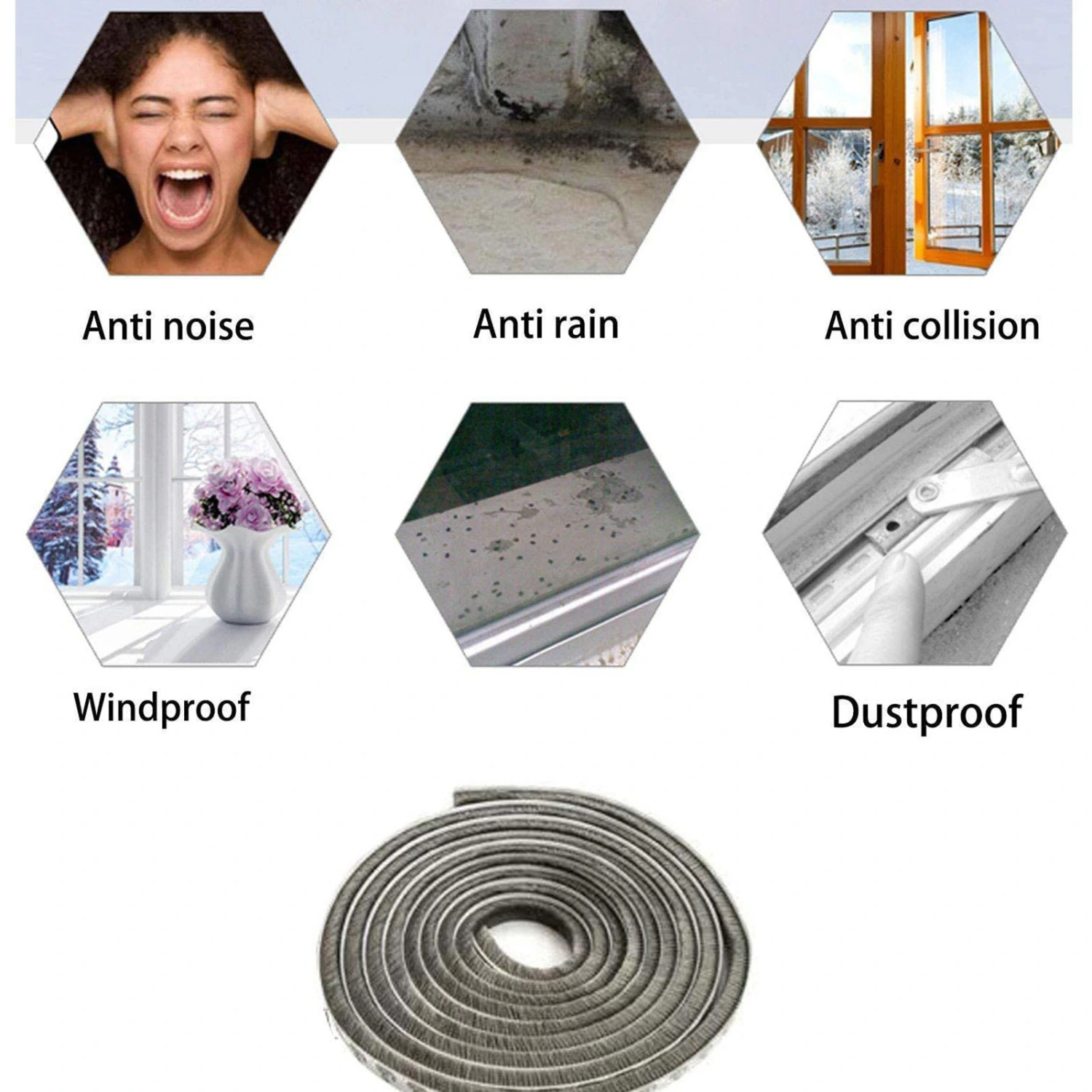 Windshield Strip Mute Strong Sealing Good Stickiness Anti-collision Anti-Static Windproof Fiber Door Window Sealing Strip Household Accessories