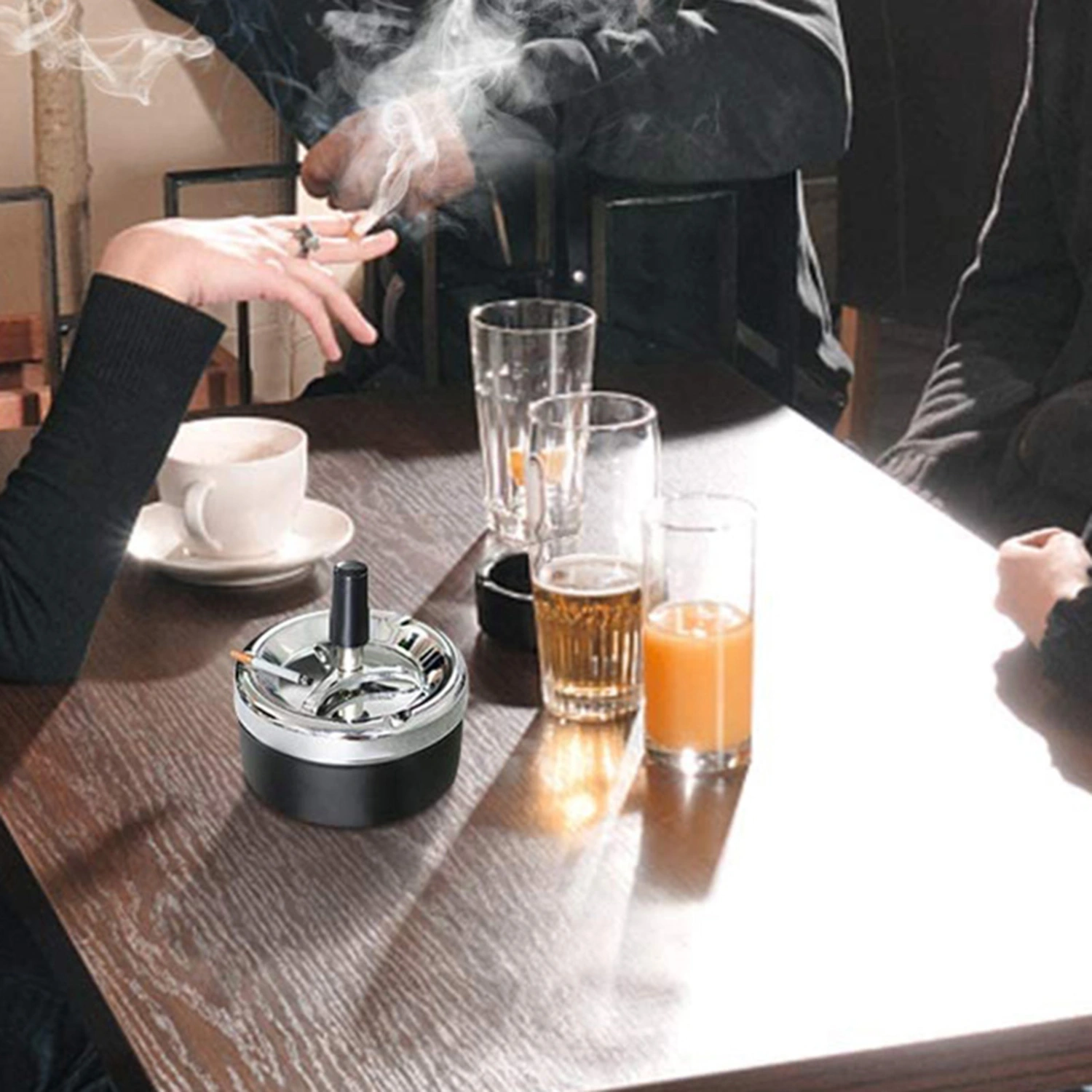 Cigarette Ashtray with Spinning Tray Anti-deformed Metal Clear Texture Ash Storage Tray for Living Room