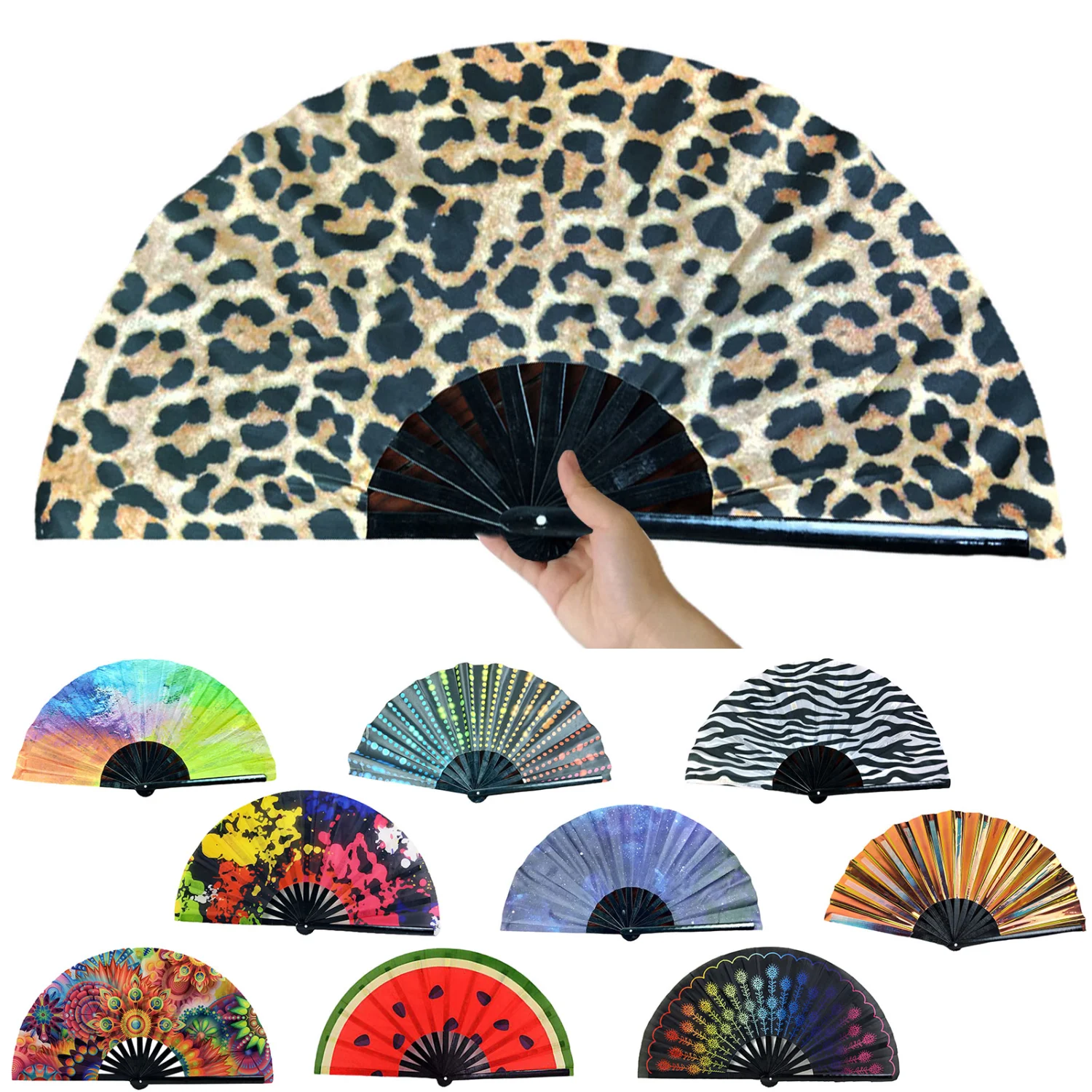 Folding Fan Floral Leopard Starry Sky Print Dance Fan Stylish Handheld Fan for Parties Festivals Performance 
