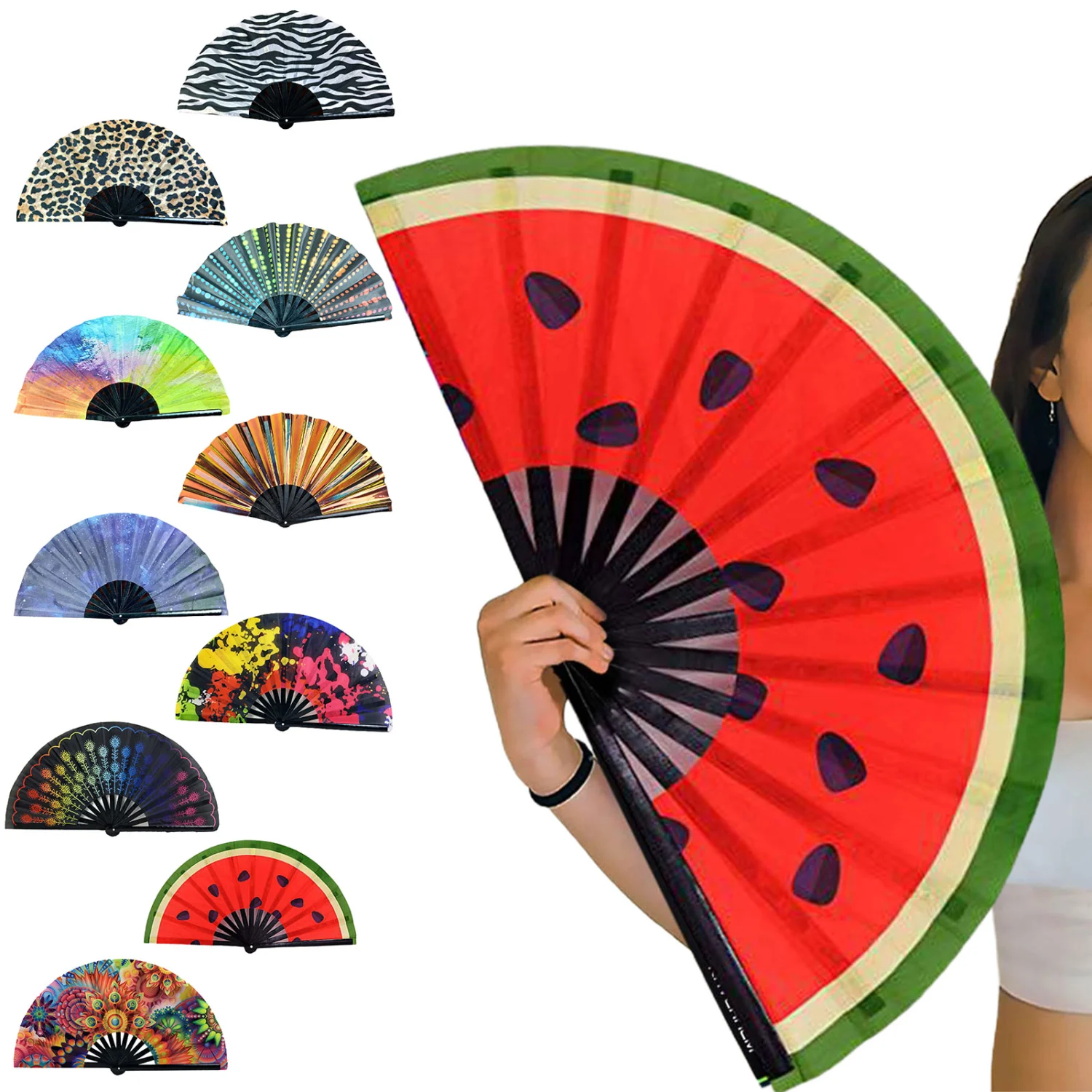 Folding Fan Floral Leopard Starry Sky Print Dance Fan Stylish Handheld Fan for Parties Festivals Performance 