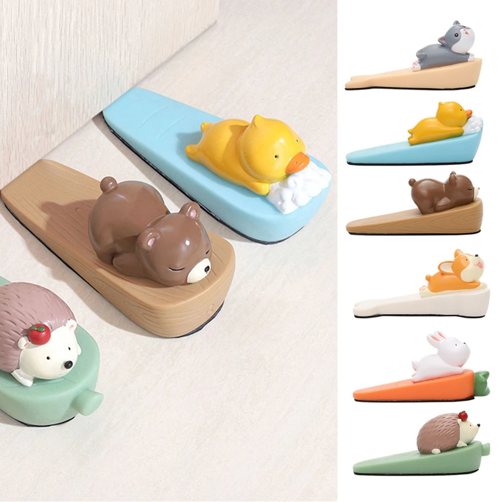 Door Stopper Cute Cartoon Anti-collision Non-slip Windproof Scratch-proof Prevents Injuries PVC Animal Shaped Wedge Door Catcher Block Guard for Living Room