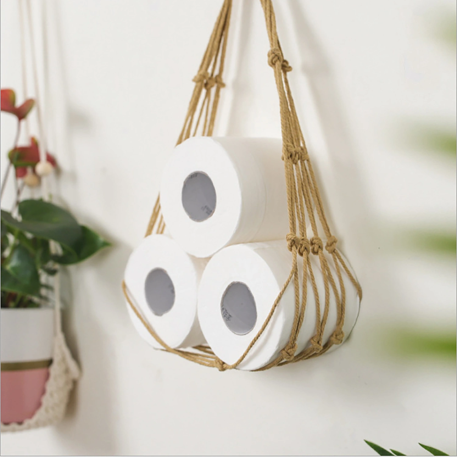 Roll Paper Hanger Hanging Hand-made Exquisite Details Strong Load Bearing Space-saving Decoration Long Lasting Wall Hanging Macrame Book Organizer for Living Room
