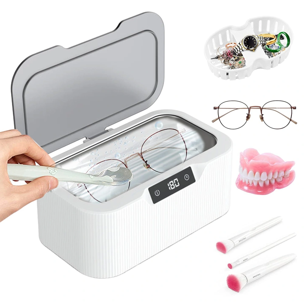 Ultrasonic Cleaner 3 Modes 360-Degree Cleaning Low Noise Digital Display High-frequency Vibration Touch Control Portable Ultrasonic Eyeglasses Washing Machine Office Supplies