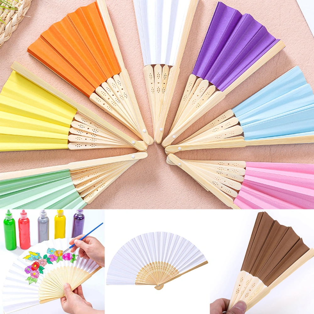 Folding Fan Easy to Paint Bamboo Fan Handle Smooth Opening Comfortable Grip DIY Preschool Education Foldable Fan Home Supply