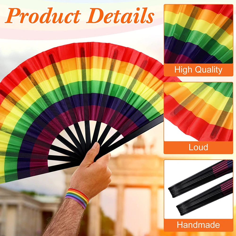 1 Set Folding Fan Easy Open LGBT Pride Rainbow Fan Portable Cooling Hand Fan for Festivals Dance Parties Events 