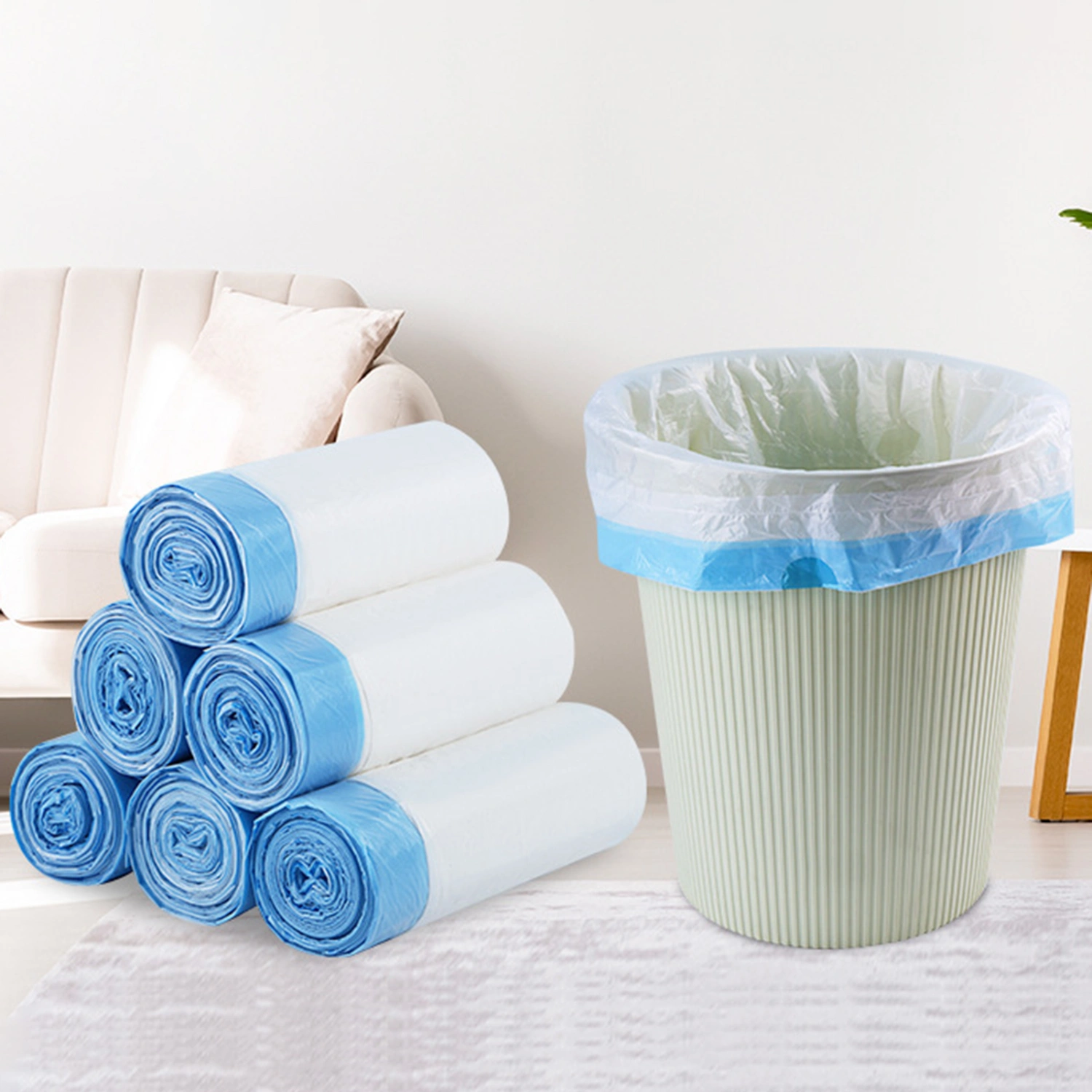 20Pcs/Roll Garbage Bag Leak-proof Strong Load-bearing Drawstring Tie Design Disposable Portable Automatic Closing Waste Bag Office Supply