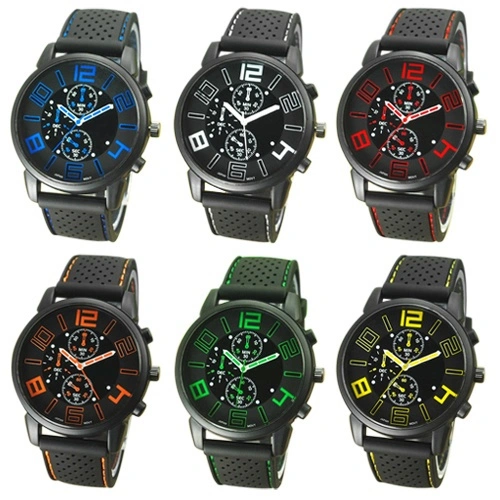  Quartz Analog Silicone Stainless Steel Dial Sports WristWatch
    