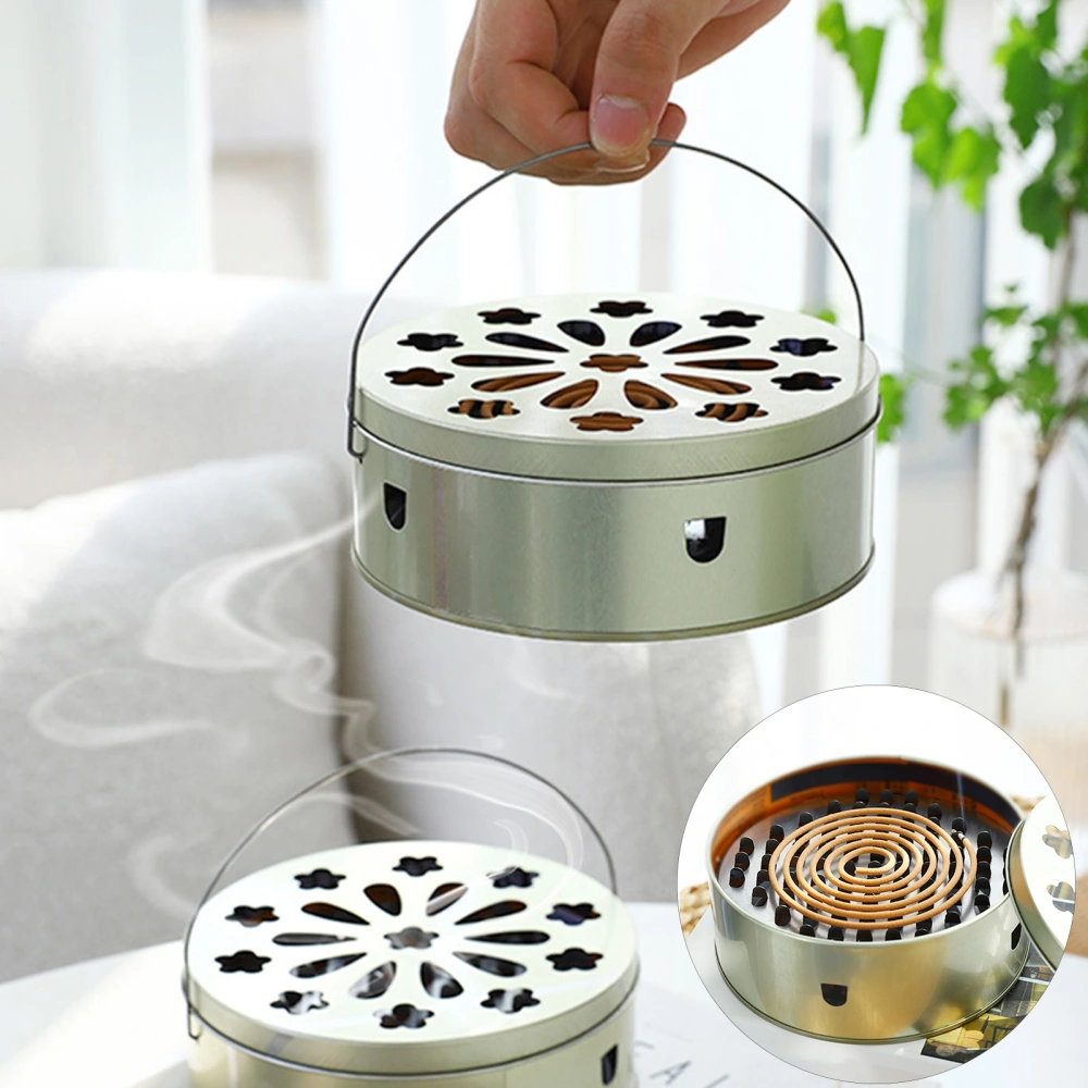 Mosquito Coil Box Hangable Leaky Lid Stainless Handle Design Open Flame Proof Fly Repellent Large Capacity Anti-scalding Incense Burner Household Supplies