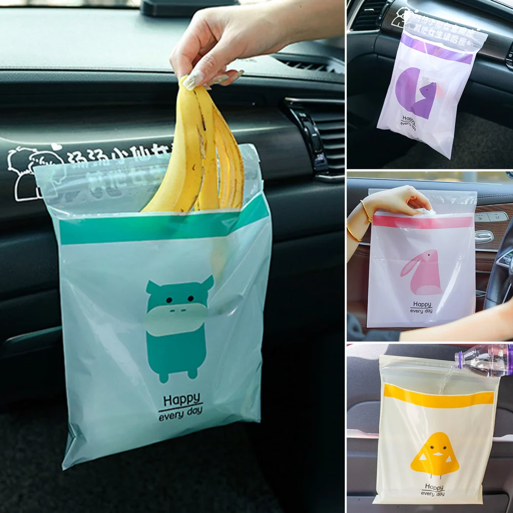 15Pcs Garbage Bag Self-adhesive Waterproof Leakproof No Residue Cute Chick Pattern Disposable Car Trash Pouch Daily Use