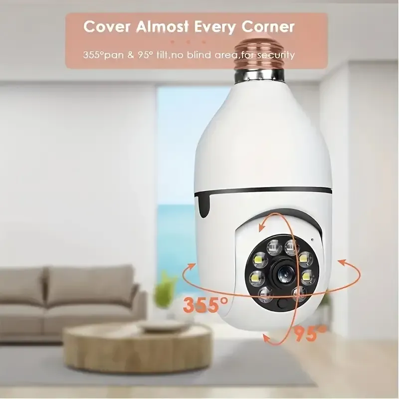 1pc E27 Bulb Safe Wifi Camera Wireless, 355 Degree Panoramic IP Camera, 2.4GHz WiFi 1080P Smart Home Monitoring Camera, With Motion Detection Alarm Night Vision Two-way Communication Esae Life App, No TF/SD Card
