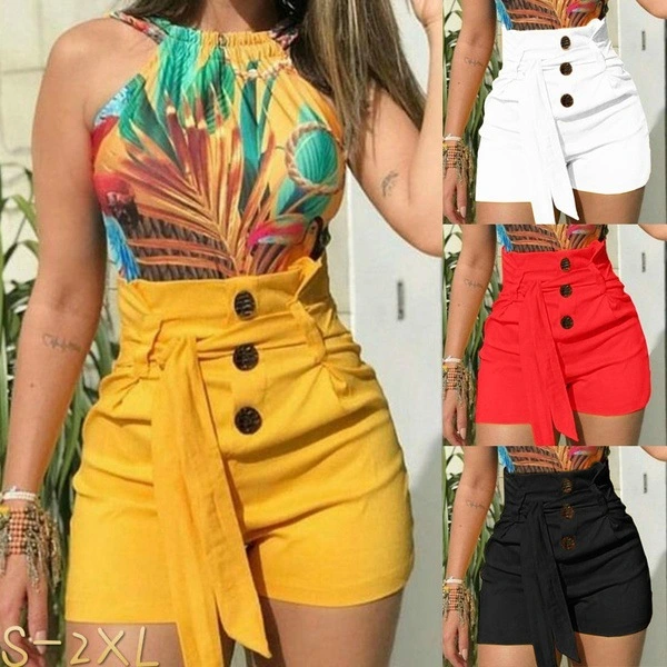 Summer Women s Fashion Lace Up Tie Pants Plus Size Casual High Waist Short Pants