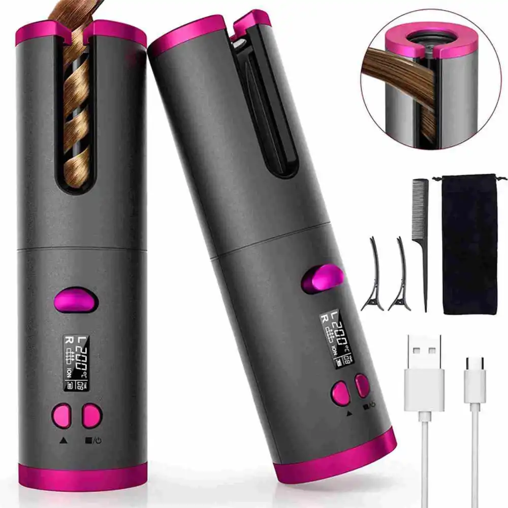 Cordless Automatic Curling Iron, Anti-tangle Cordless Automatic Curling Iron, Portable USB Rechargeable Rotating Curling Iron, Ceramic Barrel Swivel For Long Hair, Quick Heating For Hairstyles