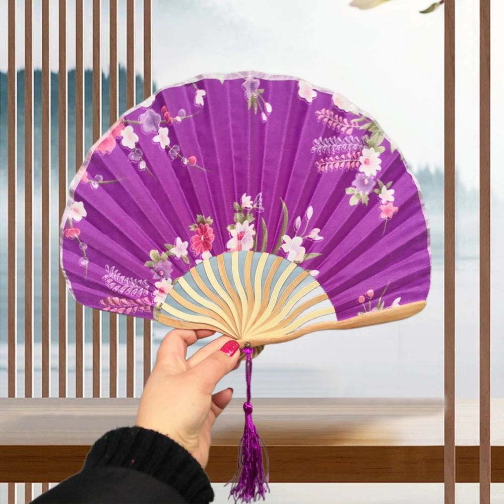 Shell Fan No Burr Non-breakable Festival Gift with Tassel Decorative Vintage Style Floral Print Kimono Japanese Style Hand Fan Home Supply