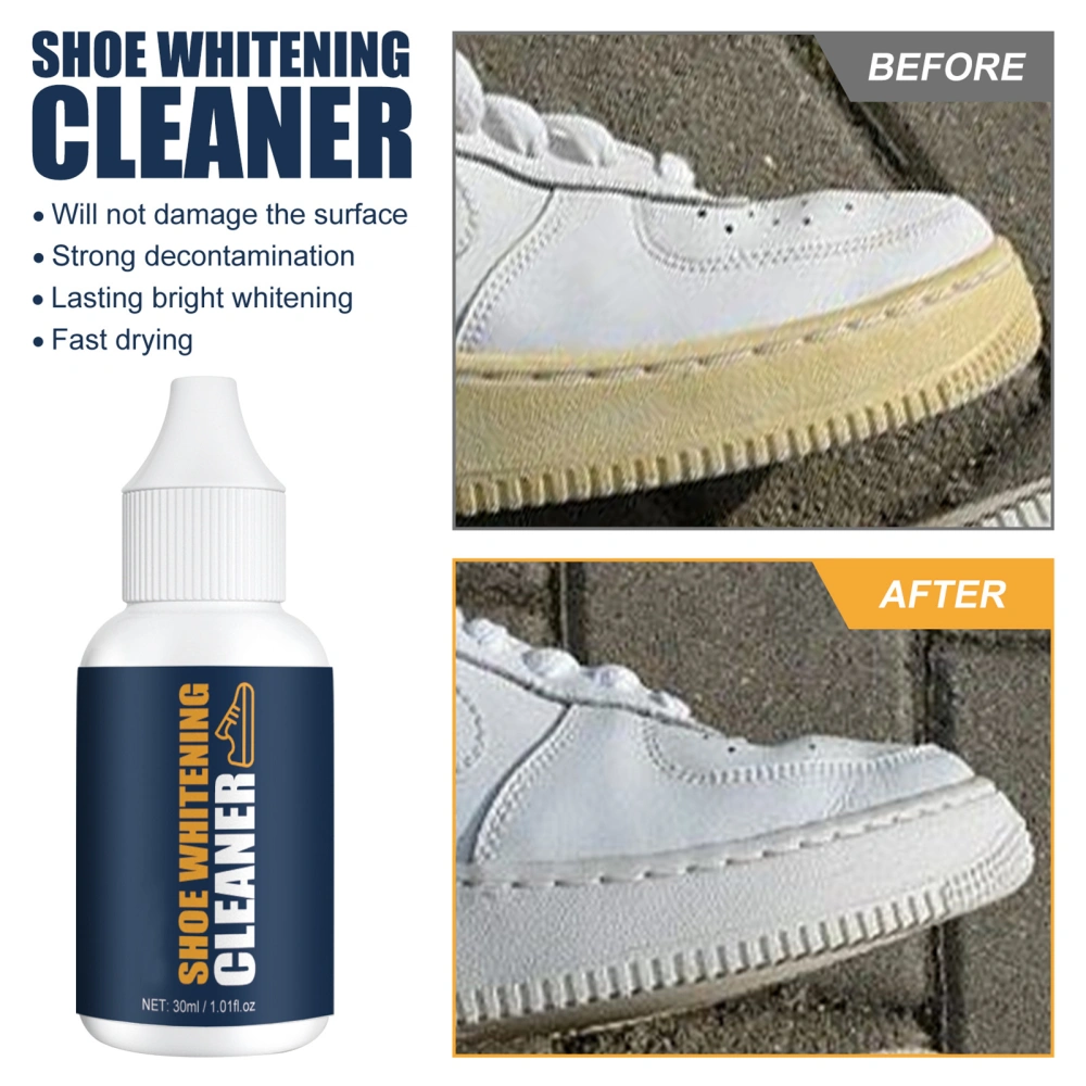 30ml Shoe Whitening Cleanser Effective Remove Stains Strong Decontamination Fast Drying Portable Deep Cleaning Universal Sports Shoes Brightener Cleaning Liquid Household Supplies