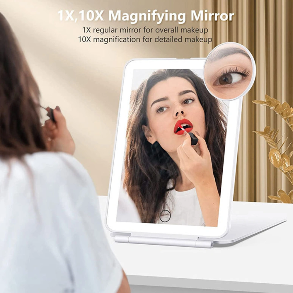 1 Set Makeup Mirror with 3 Light Modes Adjustable Brightness Rechargeable Vanity Mirror for Home Travel 