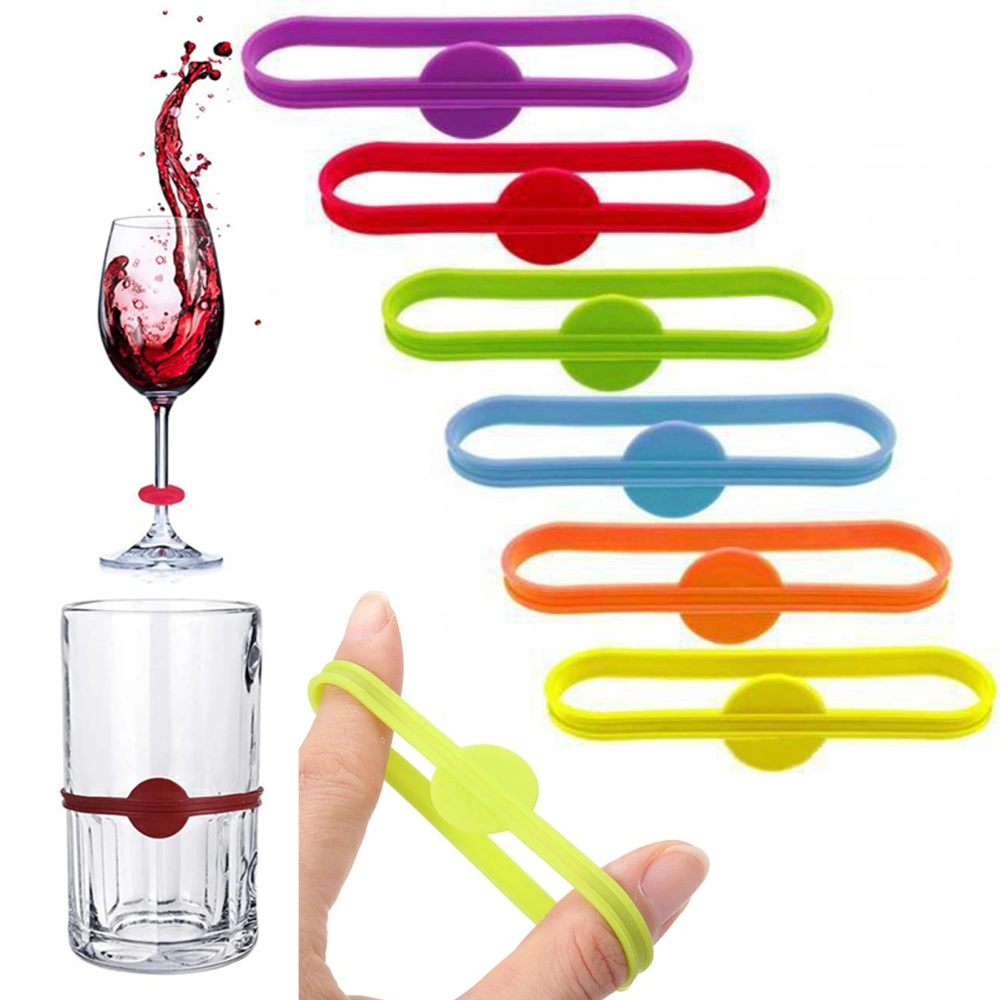 6Pcs Wine Glass Markers Universal Durable Reusable Silicone Bottle Glass Label Marker for Home Party Bar