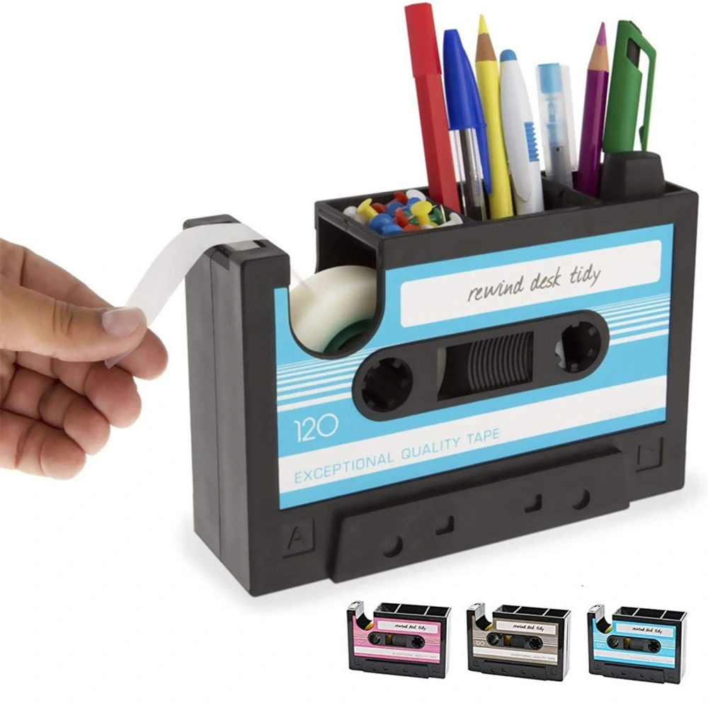 Cassette Tape Desk Organizer Retro Creative Pen Holder Stationery Storage for Office Students Dispenses Tape