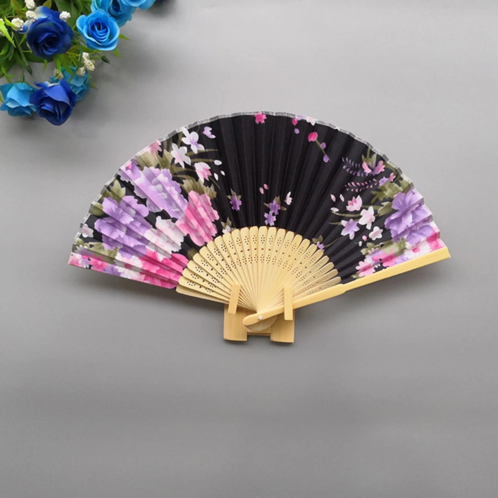 Folding Fan Double Sided Flower Pattern Bamboo Hollow Ribs Catwalks Dance Props Women Summer Hand Held Fan Party Supplies