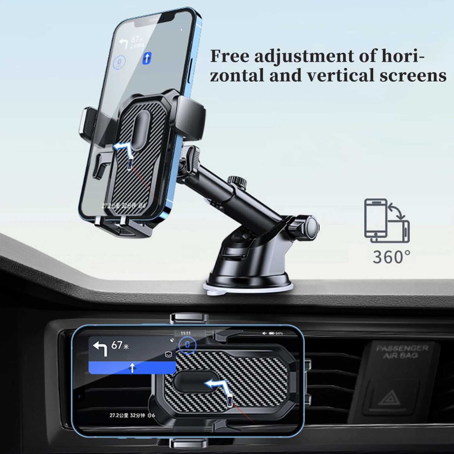 Car Phone Holder with Telescopic Arm High Stability Non-Slip Scratch-proof Car Air Vent Clip Stand Cell Phone Holder Car Supplies