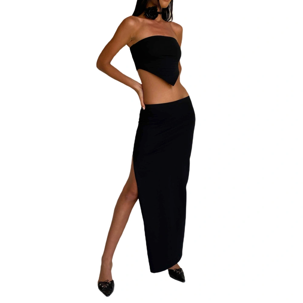 Women’s Two Piece Summer Outfits, Strapless Hanky Hem Tube Tops and Long Skirt Set Beachwear