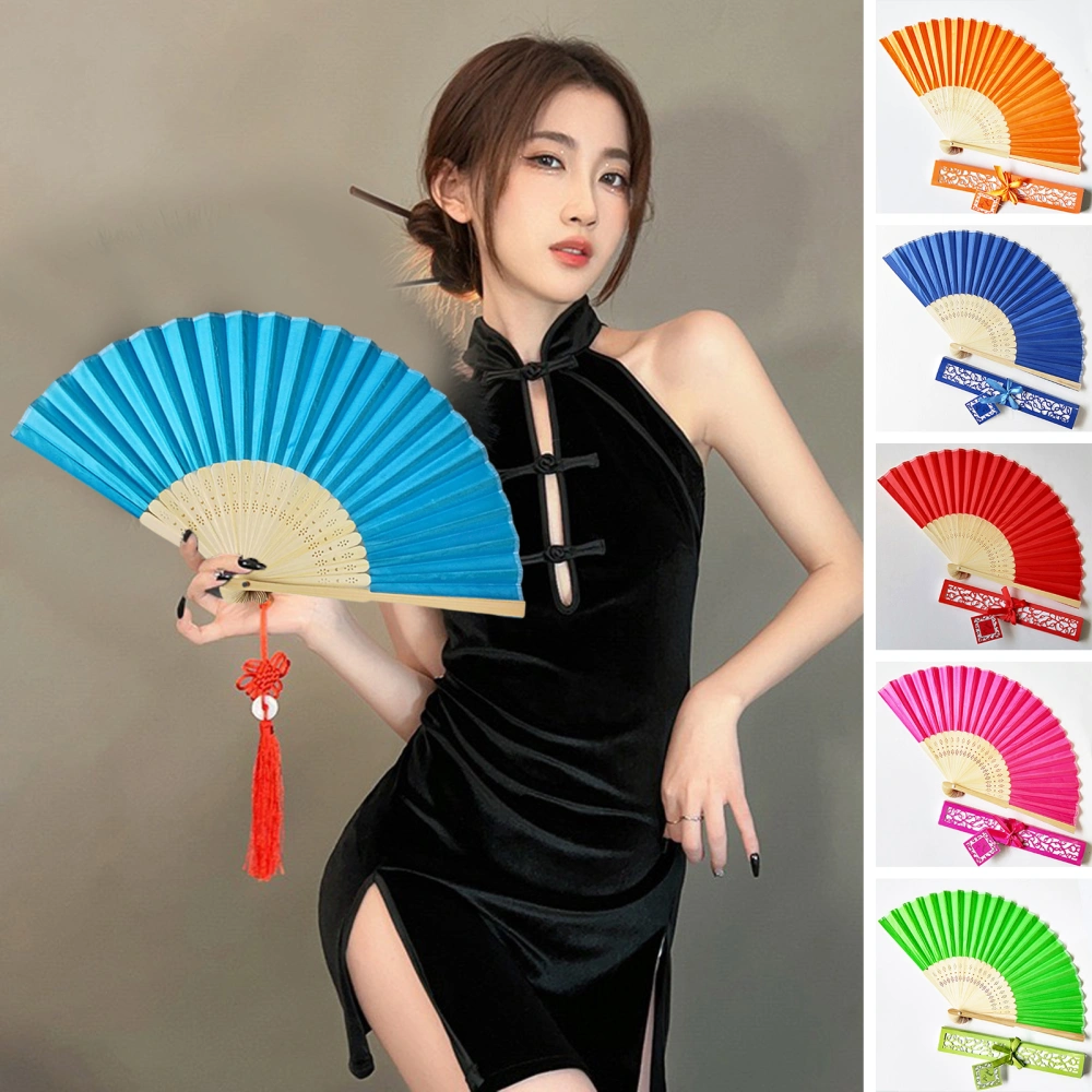 1 Set Folding Fan with Gift Box Solid Color Wood Hollow Ribs Catwalks Dance Performance Props Portable Summer Hand Held Fan Party Supplies