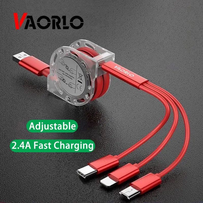 3 In 1 Charging Cable Retractable USB Charge For XiaoMi HuaWei Samsung 2.4A Fast Charging Portable Charging Cable Micro Type-C 8Pin