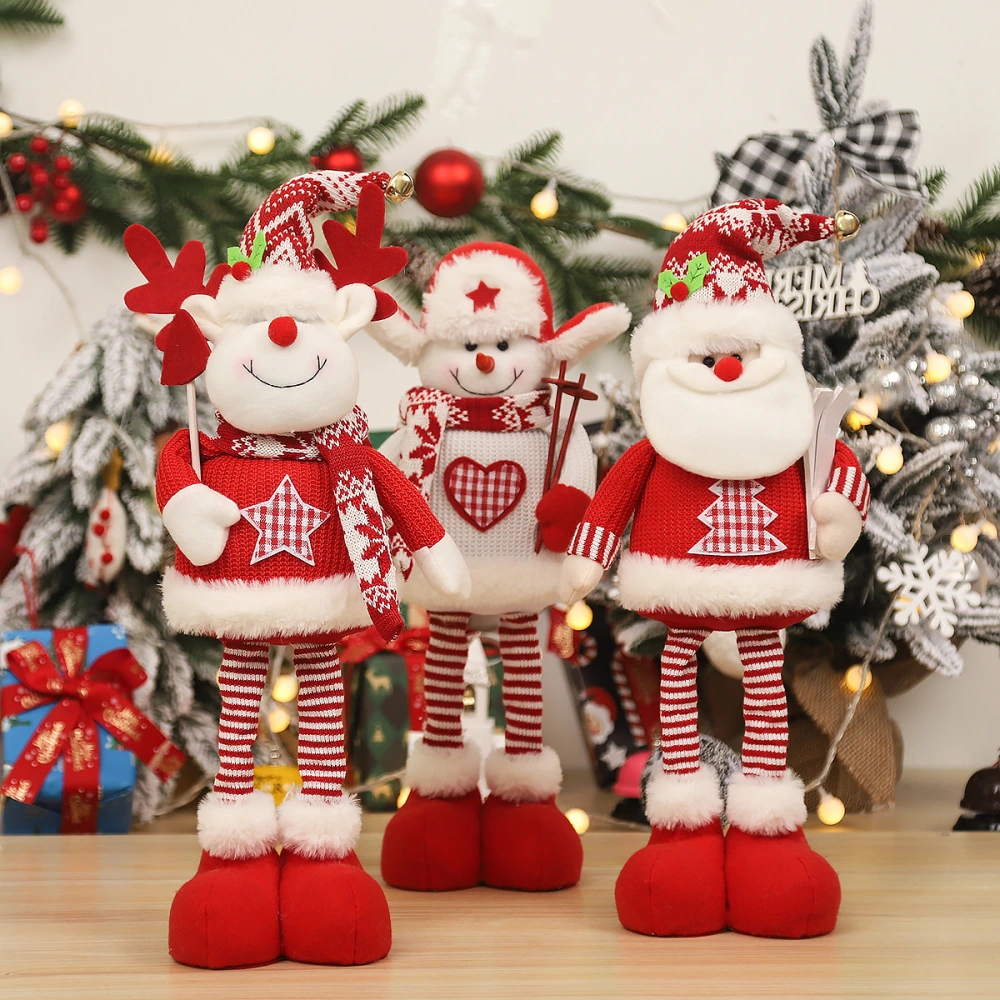 Telescopic Christmas Santa Claus Dolls Snowman Reindeer Standing Dolls Long Legs Retractable Toy Decoration Ornaments Gift Home Decor