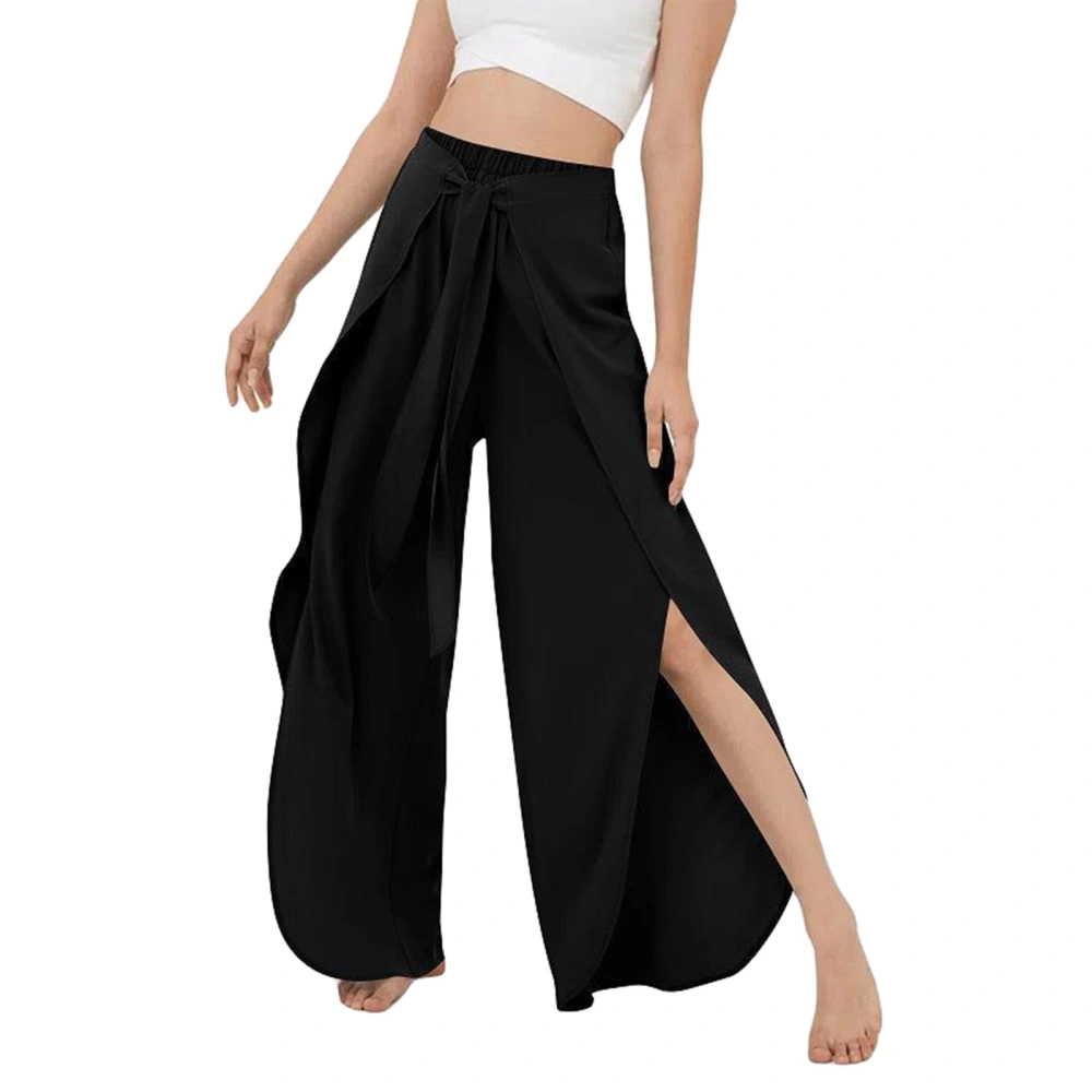 Women’s Palazzo Lounge Pants High Waist Tie Front Solid Color Loose Split Beach Pants Trousers