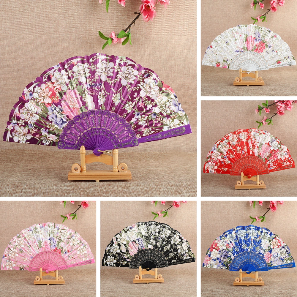 1 Set Folding Hand Fan Lightweight Elegant Exquisite Floral Pattern Decorative Folding Fan Wedding Party Supply