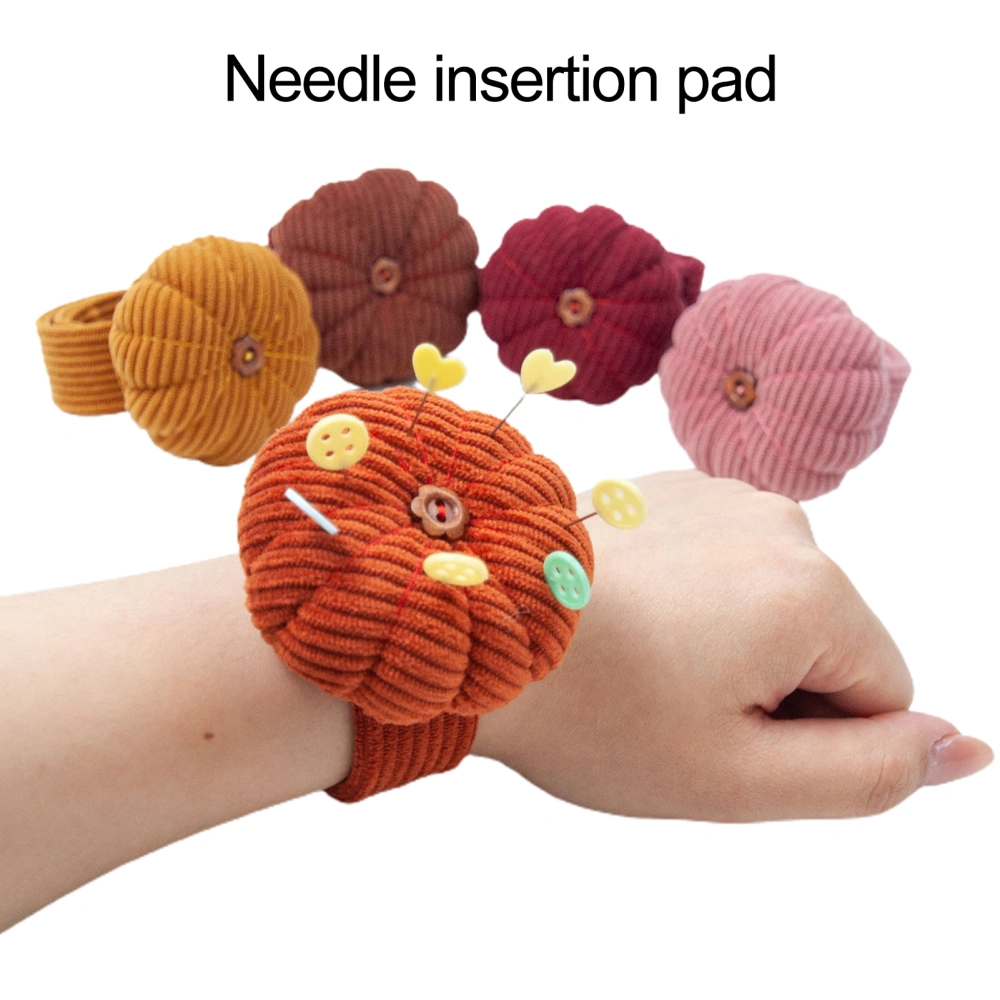 Pumpkin Shape Wrist Pin Cushion with Adjustable Snap Band Soft Corduroy DIY Needlework Craft Sewing Quilting Needles Holder Pincushion Sewing Supplies