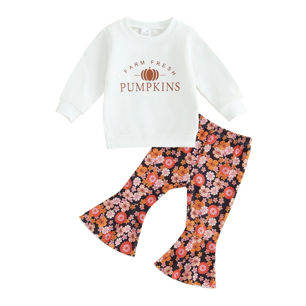 Toddler Baby Girl Halloween Clothes Letter Print Long Sleeve Sweatshirt Flower Pattern Flare Pants Outfit