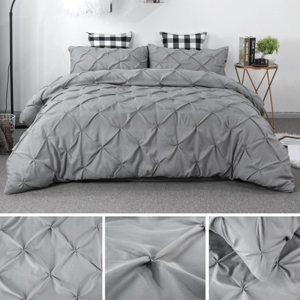 Soft Solid Color Pinch Pleat Duvet Cover Pillow Case Bedclothes Bedding Set