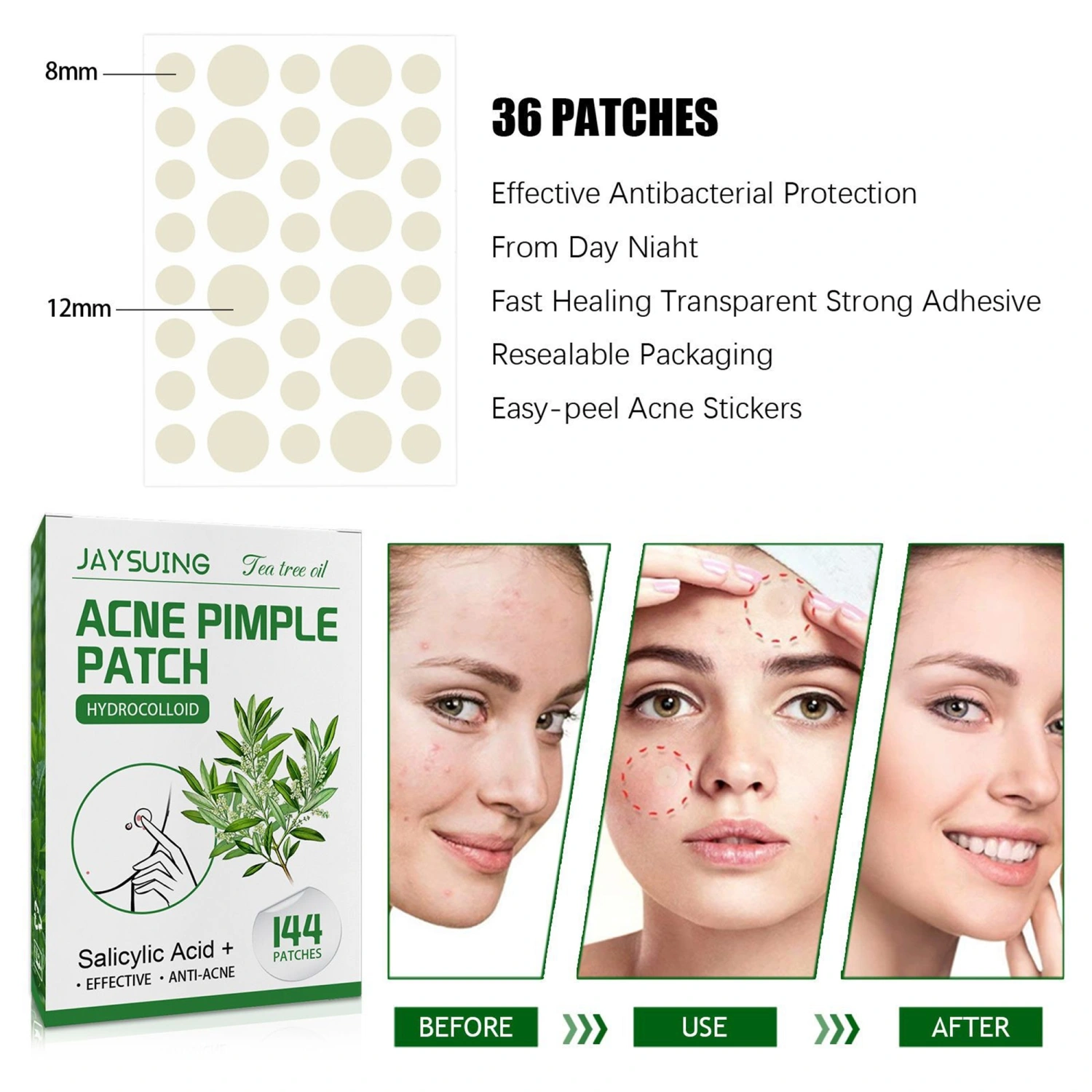 Pimple Patches for Face with Tea Tree Oil 144 PCS Acne Pimple Patch Invisible Acne Pimple Patches