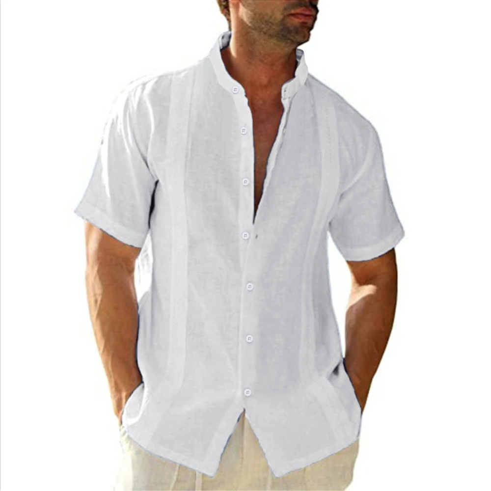 Men Button down Shirts Solid Color Casual Summer Short Sleeve Tops for Beach Streetwear