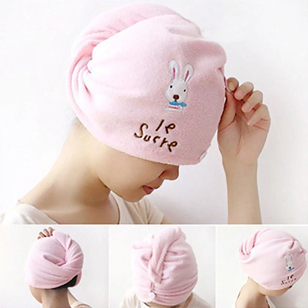 Cartoon Rabbit Women Water Absorption Quick Drying Head Hair Towel Shower Cap