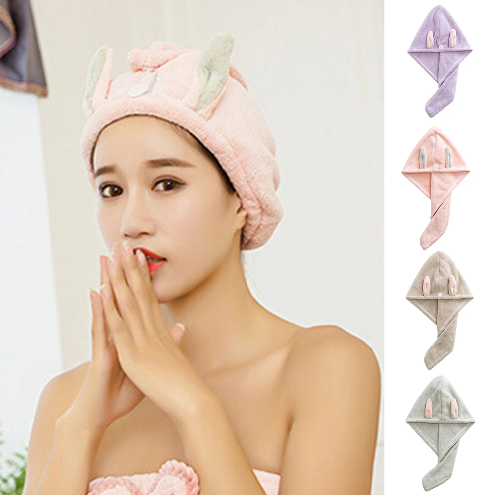 Women Bunny Ear Water Absorbent Quick Dry Wrap Hair Hat Bathing Shower Towel Cap