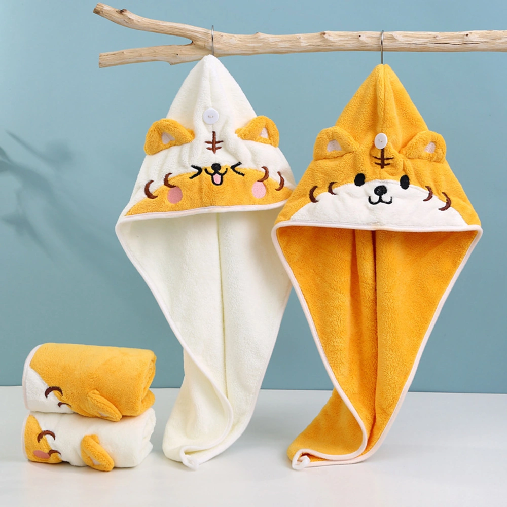 Good Water Absorption Quick-drying Hair Drying Hat Coral Fleece Kids Cartoon Tiger Pattern Elastic Hair Hat Towel Washroom Supplies