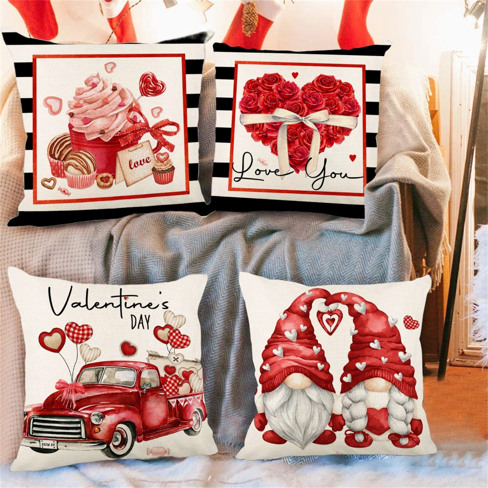 Pillowcase Breathable Comfortable Home Decoration Flax Valentine's Day Rose Love Heart Couple Sofa Cushion Cover for Home