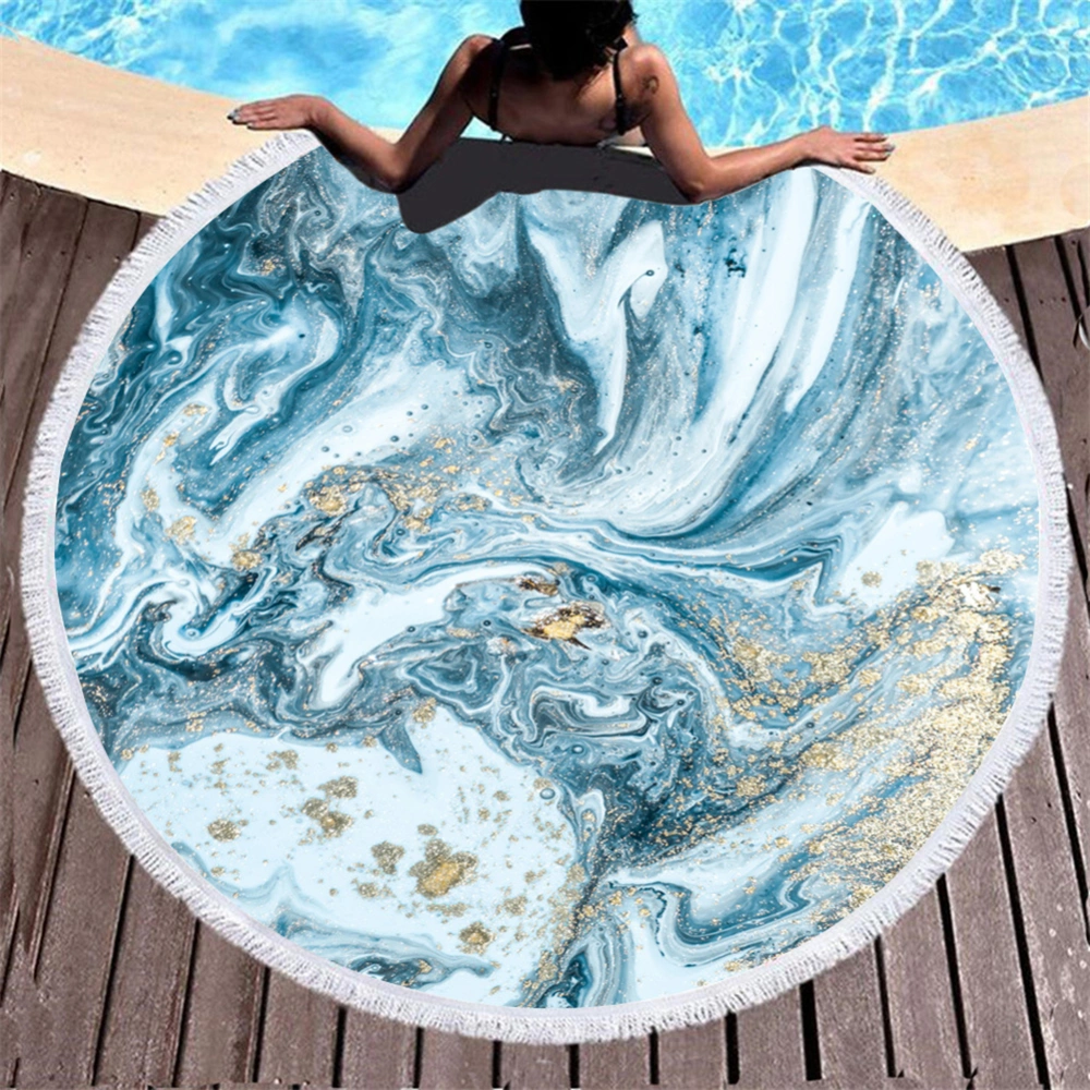 Round Abstract Print Tassels Outdoor Summer Beach Towel Yoga Mat Carpet Shawl