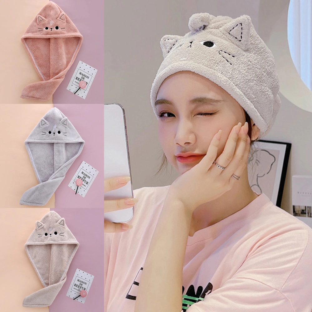 Hair Drying Hat Super Soft No Shedding Coral Fleece Cute Kitty Shower Hat Dry Hair Towel Wrap Bathroom Gadget Daily Use