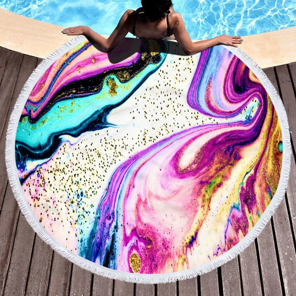 Round Colorful Print Tassels Summer Beach Carpet Blanket Yoga Mat Towel Shawl