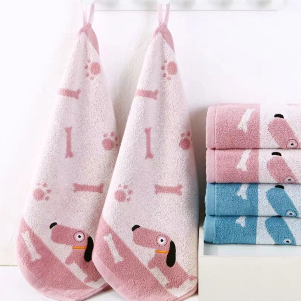 Face Towel Cartoon Allergy Free No Shedding Embroidery Pure Cotton Cute Doggy Pattern Baby Towel Hand Washing Cloth Daily Use