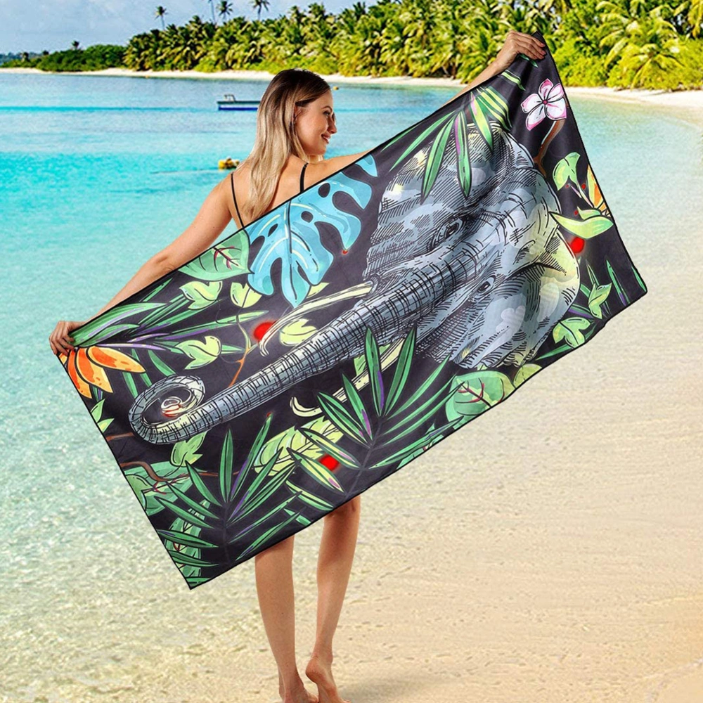 Elephant Plant Print Microfiber Swim Quick Dry Absorbent Soft Beach Bath Towel