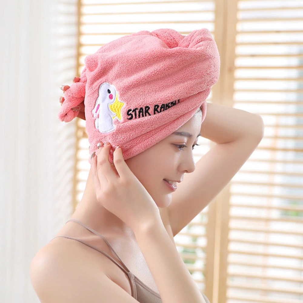 Hair Drying Hat Wrinkle-resistant Long-lasting Single Layer Cute Bunny Hair Drying Towel Washroom Supplies 